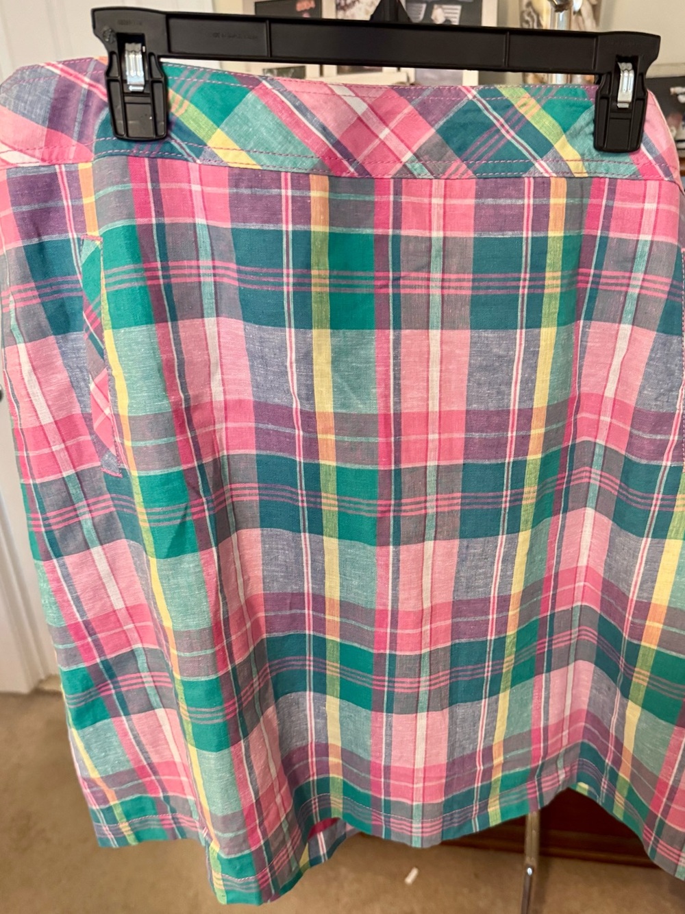 Talbots Plaid A-Line Skirt in Pink, Teal and Yellow